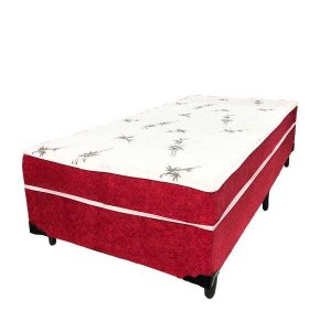Cama Box Conjugado Ortopédico Solteiro Suede Vermelho 88x188x40