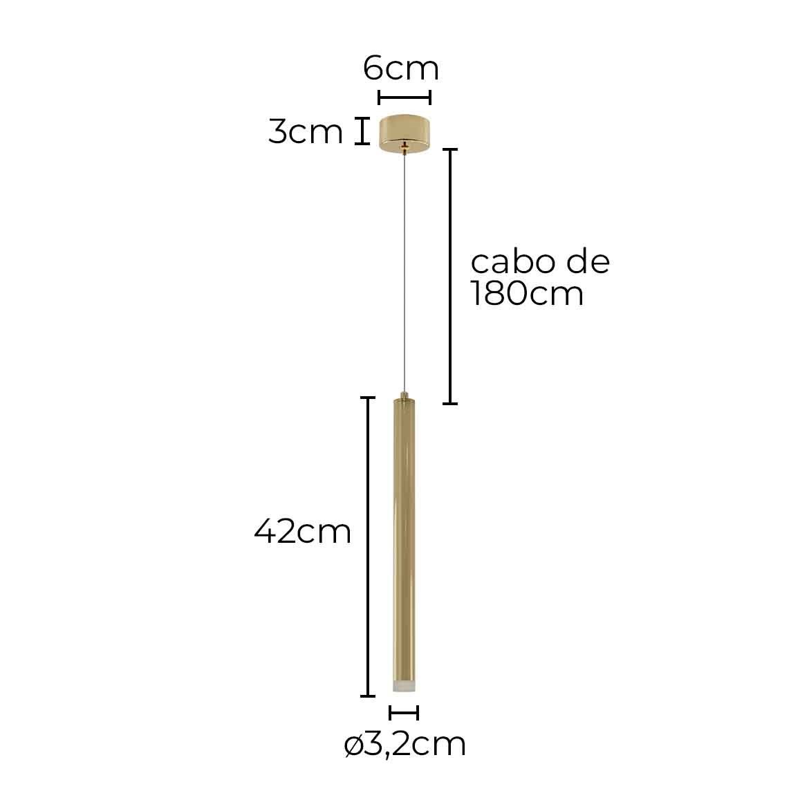 Pendente 3,2x40cm 5w 3000k Bivolt Metal Dourado+acrílico - 3