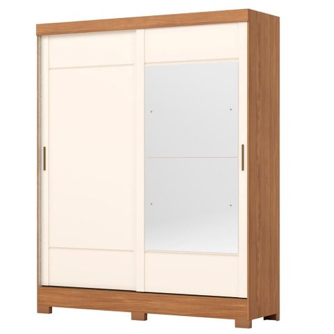 Guarda Roupa Casal 2 Portas Deslizantes com Espelho 163 Cm B74 Briz Nature Off White Briz