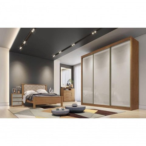 Guarda Roupa Casal 3 Portas 6 Gavetas - Sollo-cumaru Off White - Móveis Novo Horizonte