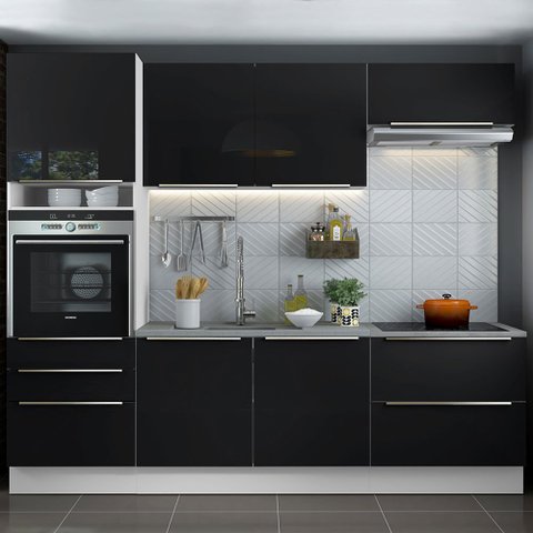 Cozinha Completa Madesa Lux com Armário e Balcão 6 Portas 5 Gavetas Branco/Preto Cor:Branco/Preto