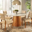 Ver imagem 3 de Mesa de Jantar Cone Redonda 110cm em Laca 4 a 6 Lugares - Branco e Madeira Cinamomo