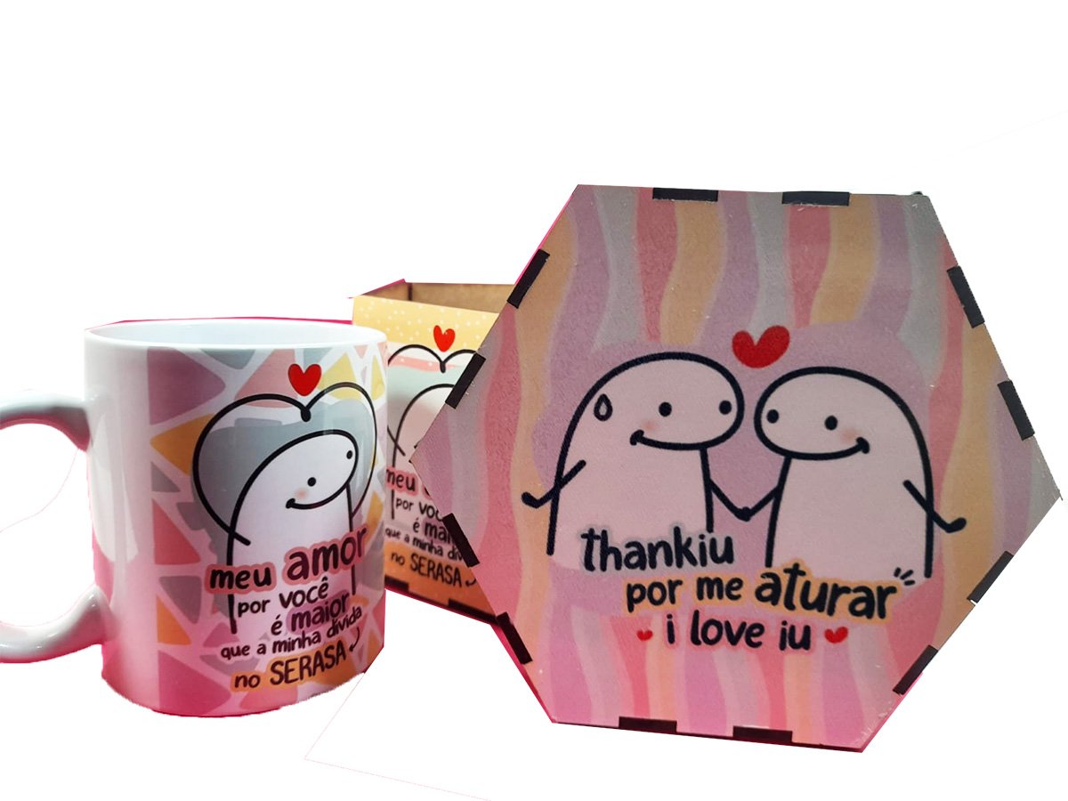 Caneca Namorados Amor Love Flork Casal Meme Cerâmica 325ml