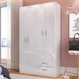 Guarda-roupa Solteiro Moscou 4 Portas 2 Gavetas Branco Rosa/azul Celeste - Genialflex - 1