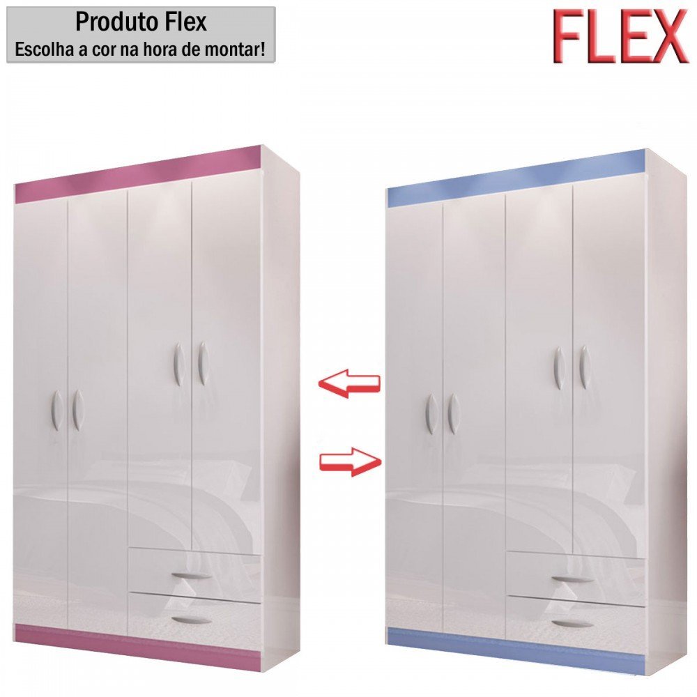 Guarda-roupa Solteiro Moscou 4 Portas 2 Gavetas Branco Rosa/azul Celeste - Genialflex - 2