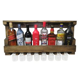 Adega de Parede em Madeira Pinus Inclinada para 8 Garrafas e 8 Taças - 1