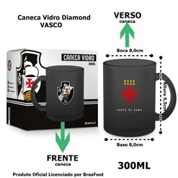 Caneca Vidro Diamond Brasfoot Vasco 300 Ml Licenciada Preto - 5
