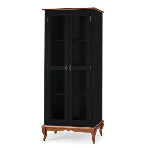 Cristaleira 2 Portas e 3 Prateleiras com Pés Luiz Xv 60300 Linz Móveis - Preto/imbuia