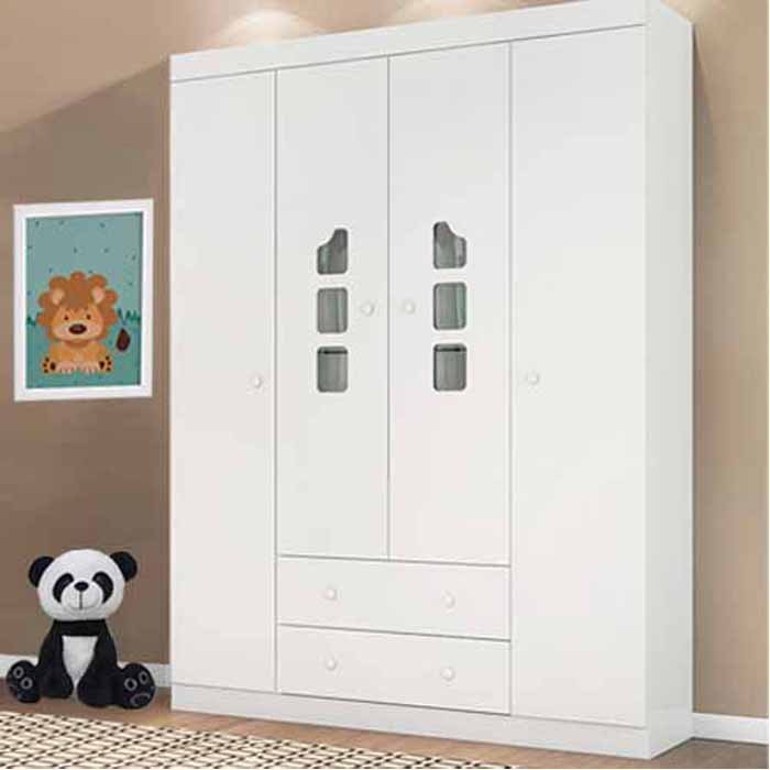 Roupeiro Lívia 100% MDF Infantil Branco 4 Portas para Quarto - Phoenix Baby - 1