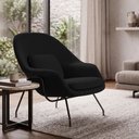 Ver imagem 1 de Poltrona Womb Chair sem Puff Linho Base Preta Linha Premium Leitura Relaxamento Sala Moderna - Preto