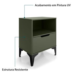 Mesa de Cabeceira Vegas 1 Gaveta com Nicho Base de Aço Design Moderno - Verde/pé Preto - 6