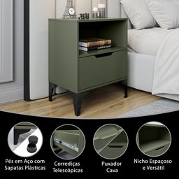 Mesa de Cabeceira Vegas 1 Gaveta com Nicho Base de Aço Design Moderno - Verde/pé Preto - 7