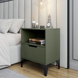 Mesa de Cabeceira Vegas 1 Gaveta com Nicho Base de Aço Design Moderno - Verde/pé Preto - 3