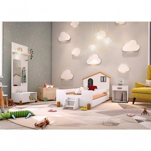 Cama Solteiro Casinha Branco Mel e Preto com Colchão