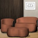 Ver imagem 2 de Kit 1 Poltrona 1 Namoradeira e 1 Puff Grande Orgânico Beatriz Veludo Composê Corino Preto - Estopar