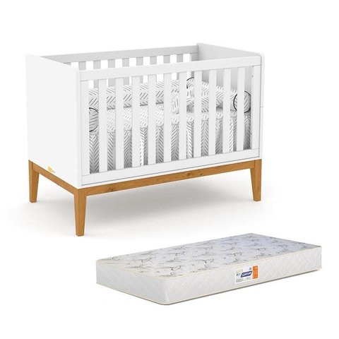 Berço Americano Nature com Colchão D18 Branco Soft/eco Wood - Matic Móveis