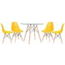 Mesa Redonda com Tampo de Vidro 4 Cadeiras Amarelo - 1