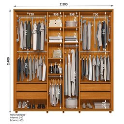Guarda Roupa Casal Monet Ripado 2 Portas Deslizantes Cinamomo - Madetec - 4