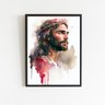 Quadro Aquarela Jesus Cristo 45x34cm - com vidro:Madeira preta - 2