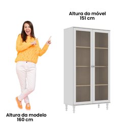 Estante Para Livros Ditália 2 Portas Vidro E-957 Cor:Branco - 6