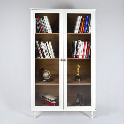 Estante Para Livros Ditália 2 Portas Vidro E-957 Cor:Branco