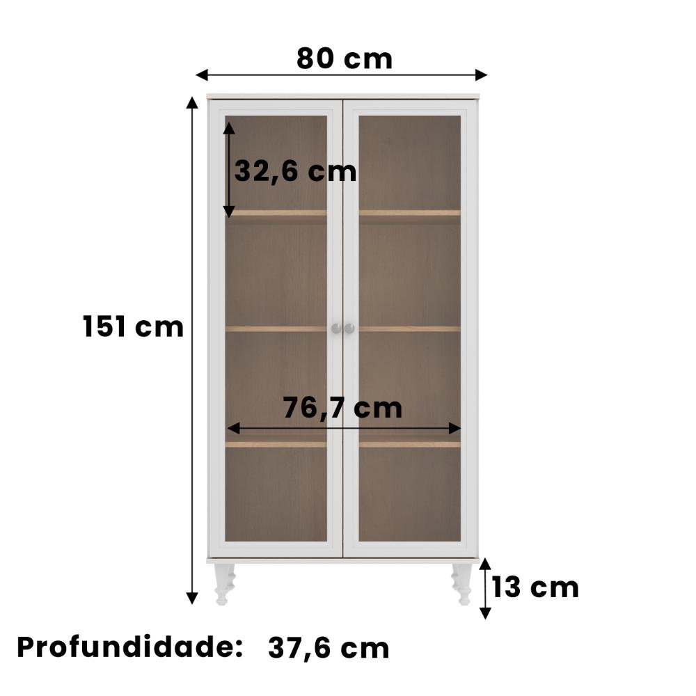 Estante Para Livros Ditália 2 Portas Vidro E-957 Cor:Branco - 7