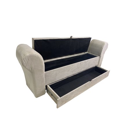 RECAMIER PUFF BAÚ SAPATEIRA COM BRAÇOS E GAVETA 1,58 CM PARA CAMA BOX QUEEN SIZE - BEGE ESCURO