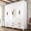 Ver imagem 1 de Guarda-roupa Solteiro Denver 6 Portas 6 Gavetas com Espelho 22121 Branco - Carioca Móveis