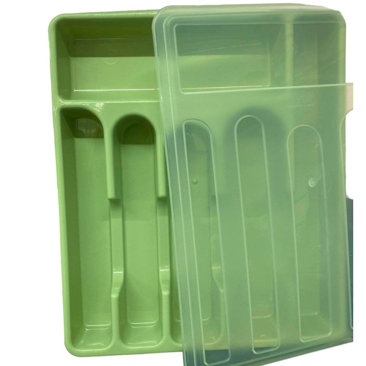 Porta Talher Plastico Com 6 Divisorias Color Com Tampa - Verde - 2