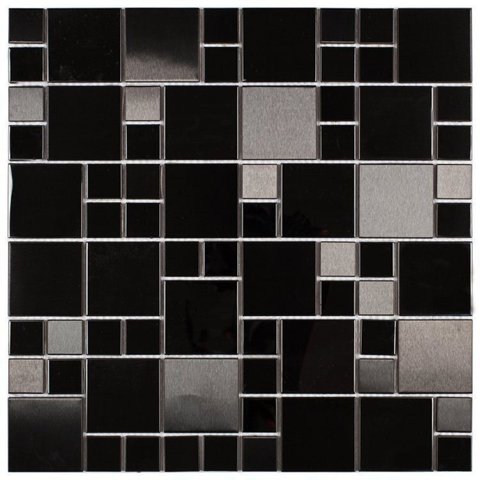 Kit 0,44m² Pastilha de Meta AX14 29,8cm x 29,8cm Preto/Cinza Glass Mosaic