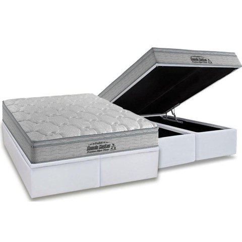 Cama Box Baú Queen: Colchão Espuma Probel D40 Premium Hiper Firme Euro Pillow + Base White(158x198