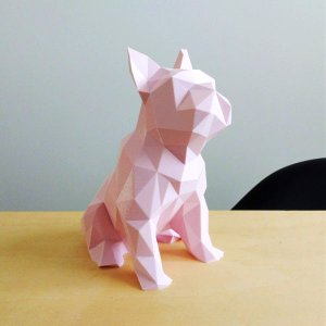 Bulldog Francês Sentado Decorativo - 20 Cm Altura -Toque 3D: Rosa Claro