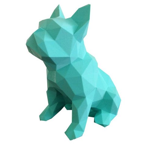 Bulldog Francês Sentado Decorativo - 20 Cm Altura -Toque 3D: Azul Tiffany