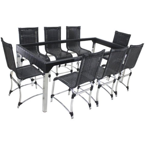 8 Cadeiras e Mesa Jantar Haiti Alumínio Cozinha Edícula Preto