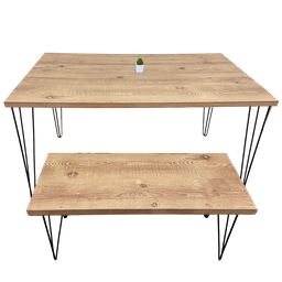 Mesa Sala de Jantar com 1 Banco Mdf Estilo Demolição Industrial Madeira Ecom Pés em Ferro 140x90 - 1