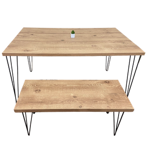 Mesa Sala de Jantar com 1 Banco Mdf Estilo Demolição Industrial Madeira Ecom Pés em Ferro 140x90
