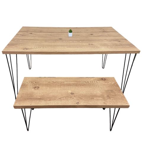 Mesa Sala de Jantar com 1 Banco Mdf Estilo Demolição Industrial Madeira Ecom Pés em Ferro 140x90