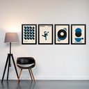 Ver imagem 1 de Kit 4 Quadros Artes Bauhaus Azuis e Bege 33x24cm - com Vidro:moldura Preta