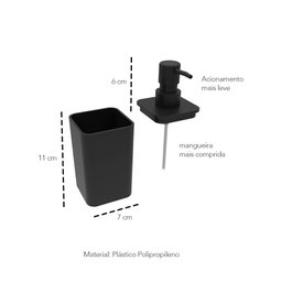 Jogo de Banheiro Preto Porta Sabonete Liquido Escova Algodao - 2