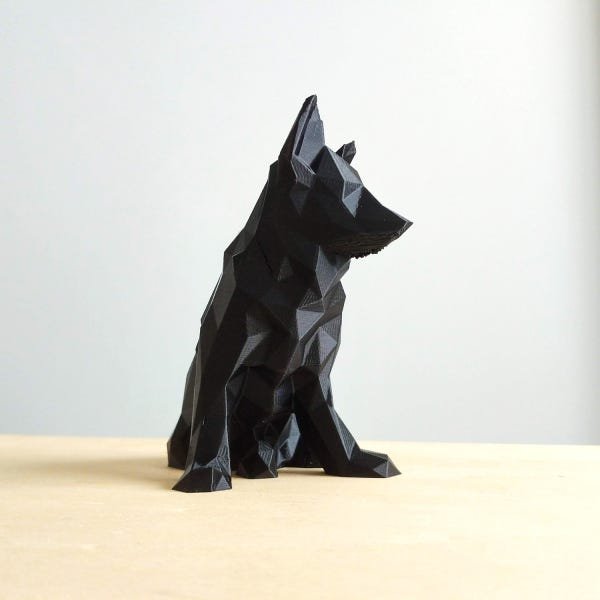 Cachorro Pastor Alemão Decorativo - 15 Cm Altura -Toque 3D: Preto - 2