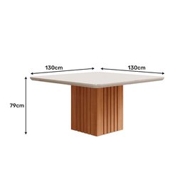 Mesa de Jantar Ana Quadrada 1 Tampo em MDF e Vidro 130cm 1 Base Cozinha Moderna Marrom Off White - C - 5