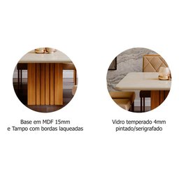 Mesa de Jantar Ana Quadrada 1 Tampo em MDF e Vidro 130cm 1 Base Cozinha Moderna Marrom Off White - C - 4