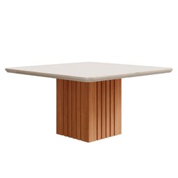 Mesa de Jantar Ana Quadrada 1 Tampo em MDF e Vidro 130cm 1 Base Cozinha Moderna Marrom Off White - C - 1