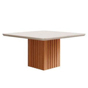 Mesa de Jantar Ana Quadrada 1 Tampo em MDF e Vidro 130cm 1 Base Cozinha Moderna Marrom Off White - C