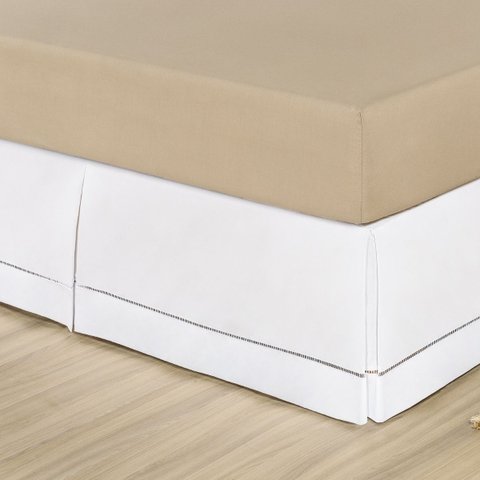 Saia para Cama Box Queen Ponto Palito Percal Algodão:Branco