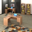 Ver imagem 1 de Kit P/ Escritório com 2 Mesas em L 6 Gavetas e 2 Estantes Am Cor:amêndoa
