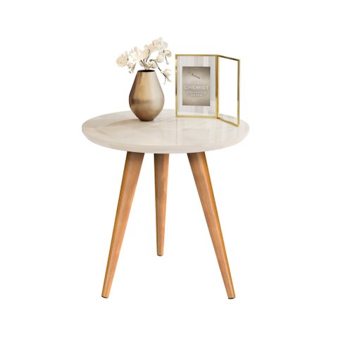 Mesinha Redonda Apoio Retro Pés de Madeira: Off White
