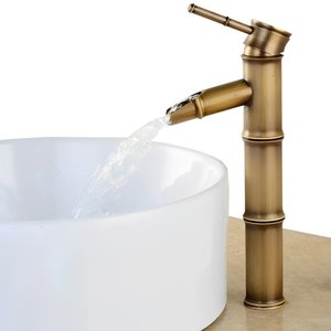 Torneira Vintage Retro de Bambu para Banheiro de Luxo Cuba Pia com Função Água Cascata Misturador Mo