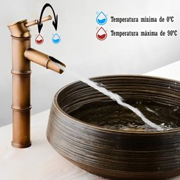Torneira Vintage Retro de Bambu para Banheiro de Luxo Cuba Pia com Função Água Cascata Misturador Mo - 3