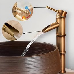 Torneira Vintage Retro de Bambu para Banheiro de Luxo Cuba Pia com Função Água Cascata Misturador Mo - 2